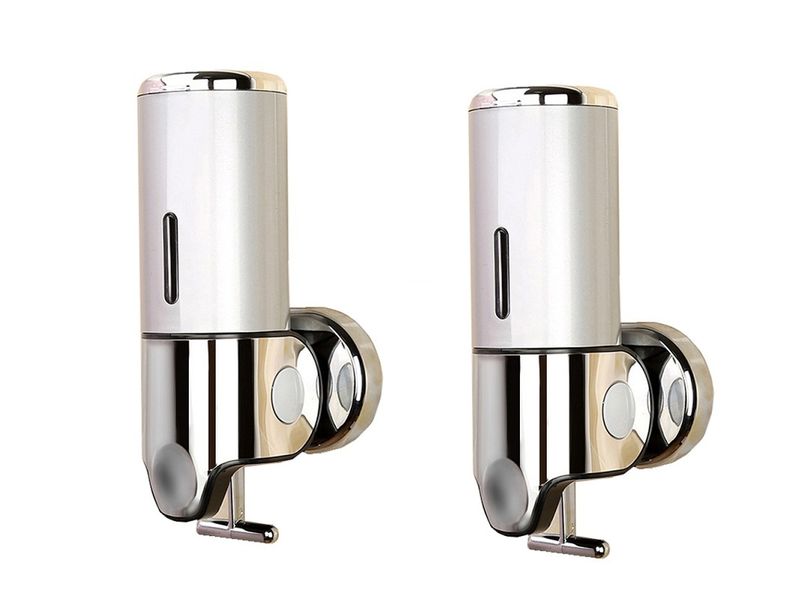 2 Pack Silver Stainless Steel Single Wall Mount Soap Gel Dispenser - 500ml