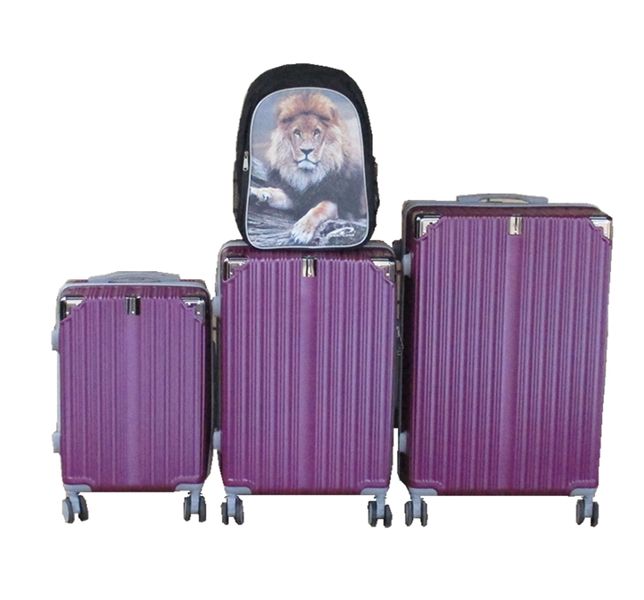 3-Piece ABS Purple Spinner Luggage Set with Lion Print Backpack
