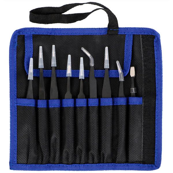 Anti-Static Tweezers Set for Cellphone, Electronic Repair - 10 Piece