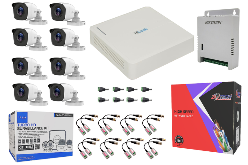 HiLook 8CH Analog CCTV Kit With Zatech 100m Cat5 Cable &amp; Baluns