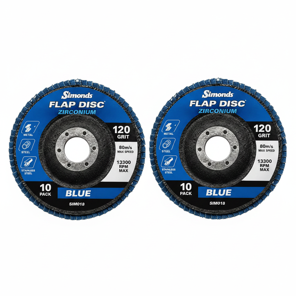 Simonds Zirconium Flap Discs 120 Grit 115mm - 10 Piece Pack - 2 Pack