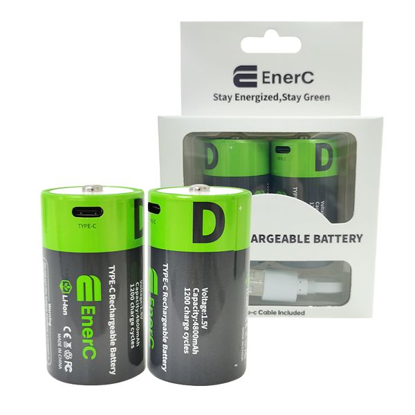 EnerC D Type-C Rechargeable Battery 2 Pack