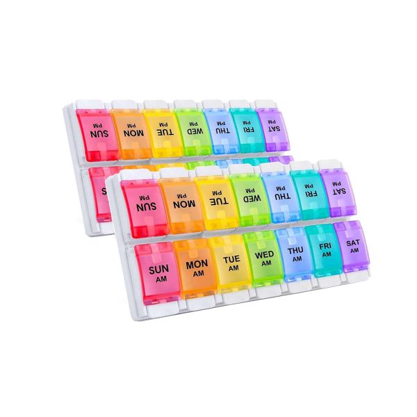 2 Pieces Daily Pill Box Case AM PM Weekly Pill Organizer For 2 Times A Day