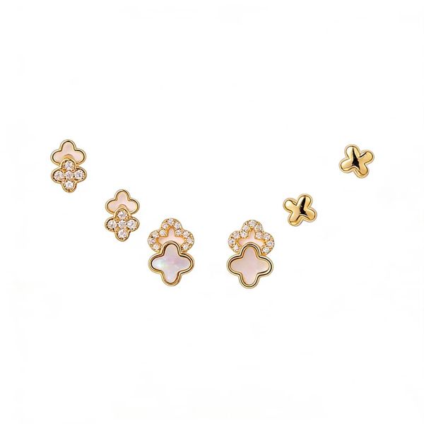 3PAIR Set S925 Silver Stud Earrings Love FlowerZircon Earrings