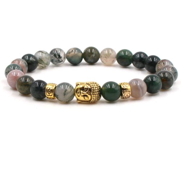 Argent Craft Green Stone Mix Bracelet with Gold Buddha