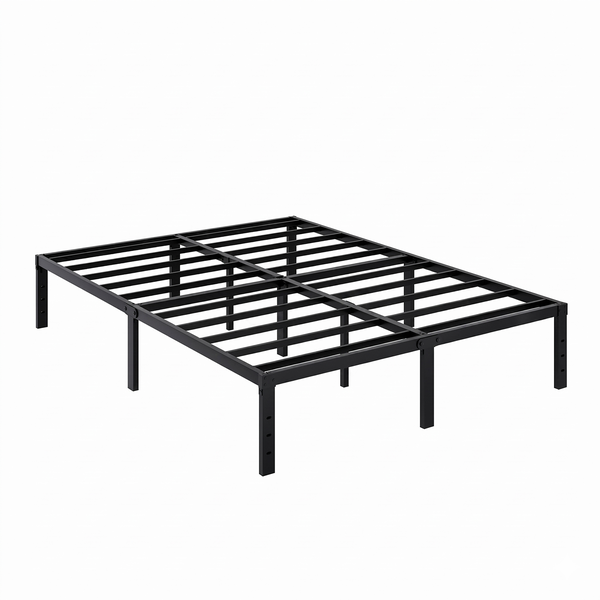 Metal Platform Bed Frame Queen Size with Steel Slats and Storage Space