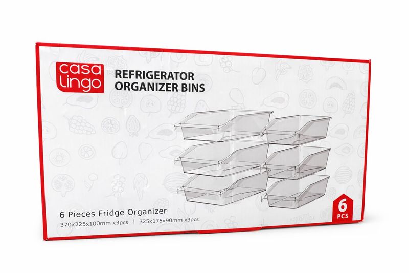 Casa Lingo 6 Piece Clear Fridge Organizer Bins