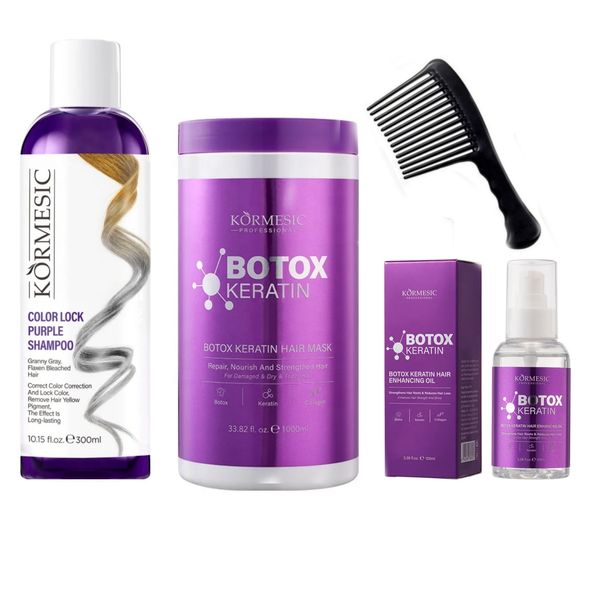 Kormesic Complete Haircare Repair Kit- Keratin Botox, Shampoo, Oil &amp; Comb