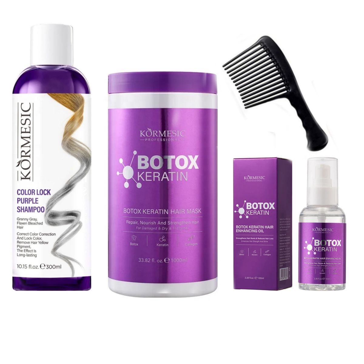 Kormesic Complete Haircare Repair Kit- Keratin Botox, Shampoo, Oil