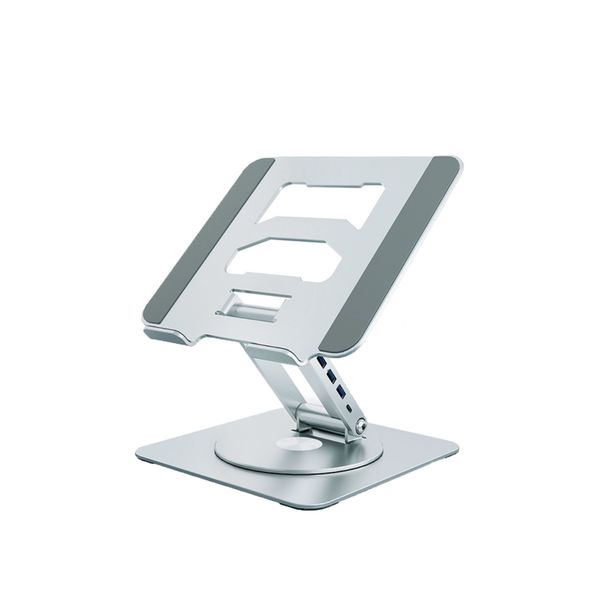 5-in-1 Laptop Docking Station Stand - USB-C Hub, Adjustable Silver Base