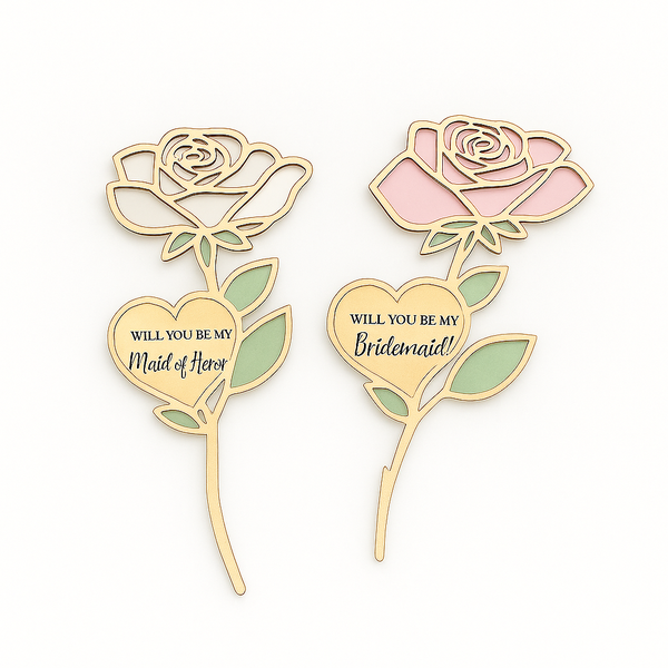 Wooden Rose Proposal Plaques - Will You Be My Bridesmaid + Will You Be My Maid of Honor