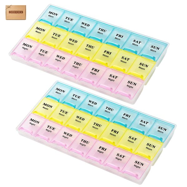 Weekly Pill Organizer 3 Times-a-Day Medication Reminder Boxes