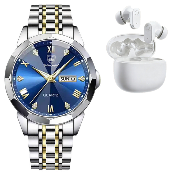 Golden Perfect Men's Blue Dial Quartz Watch +Wir image