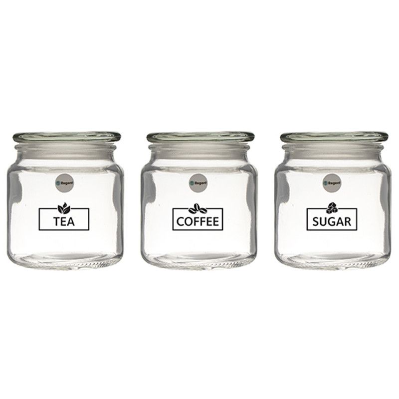 Regent Kitchen Tea, Coffee, Sugar Canisters With Glass Lids 3 Piece Set