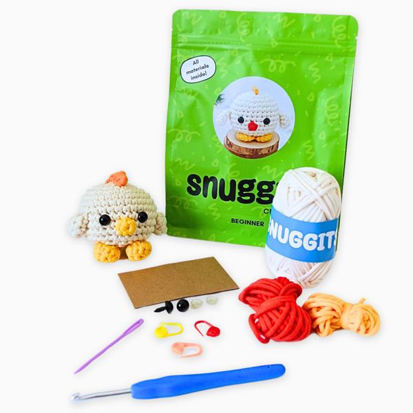 Beginner Amigurumi Crochet Kit - Puck the Chicken Plush DIY Set - SNUGGITS
