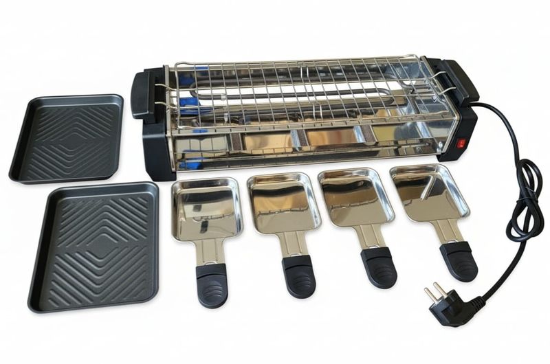 Portable Electric Table Grill &amp; Raclette Set 1000W, Black with 4 Egg Trays