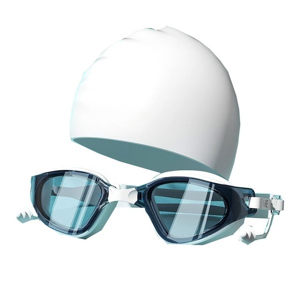HD Anti-fog and Waterproof Large Frame Swimming Cap and Goggles Set