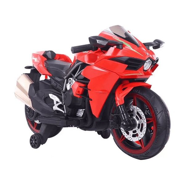Kids Electric Motorcycle with Training Wheels | 12V Ride-On Bike | Red