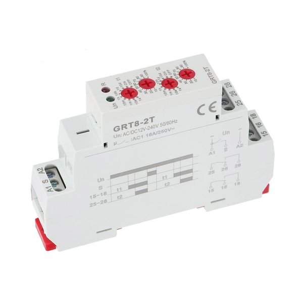 Double Delay Timer Relay AC/DC 12V-240V Mini Din Rail Mount GRT8-2T