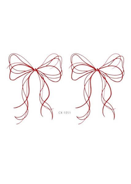1 Piece - Elegant Bowknot And Ribbon Temporary Tattoo - Red