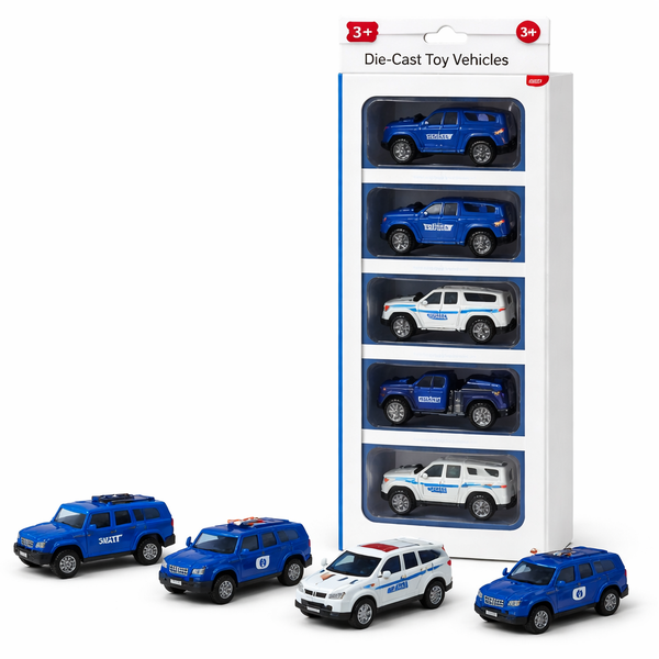 Mini Plastic Engineering Toy Police Car Set - Blue