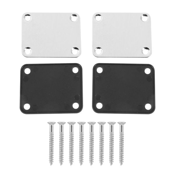 2 Pcs Guitar Metal Neck Plates with Plastic Mat for Style