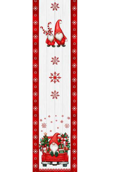 Christmas Table Runner - Festive Santa &amp; Gnome Red Truck Design