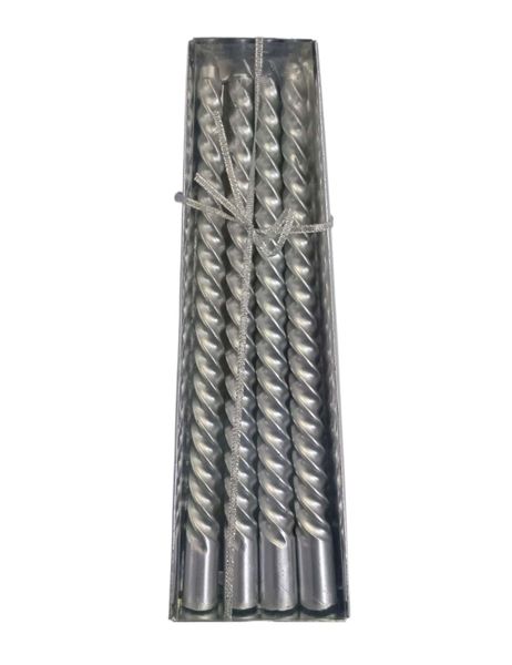 Set Of 4 Twist Taper Candles Silver- 25cm
