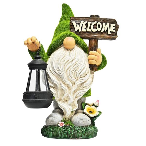 Garden Home Decor Retro Lantern Welcome Gnome Statue - Solar Energy Light