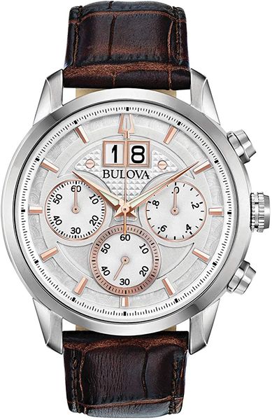 Bulova Classic Chronograph Mens Watch, with Brown Leather Strap - 96B309