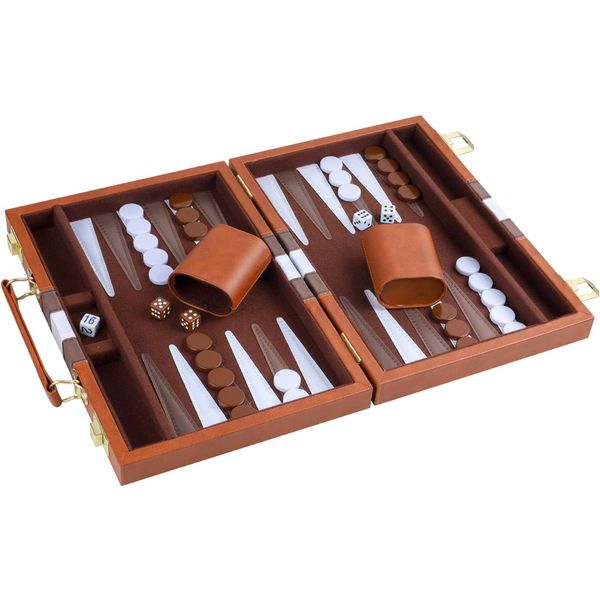 Classic Backgammon Set Portable Backgammon Board Game with Leather Case - 15 Inch