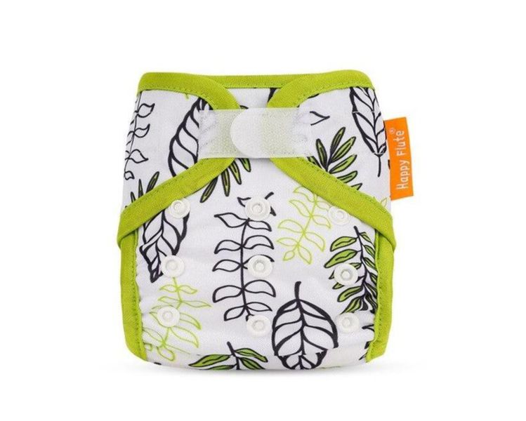 JanaS Happy Flute Newborn Hook and Loop Diaper Cover Green Leaves