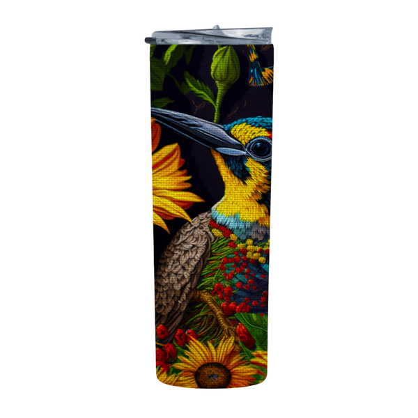Embroidered Floral WOODPECKER1 20 Oz Straight Skinny Tumbler 031
