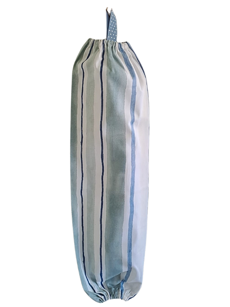 Plastic Bag Holder - Blue, Turquoise with White Stripes