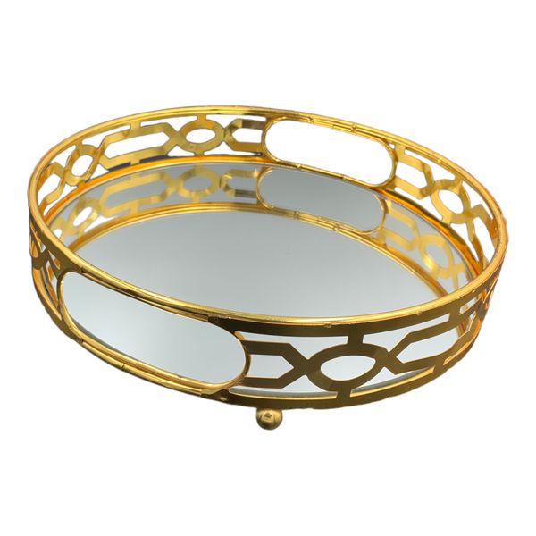 Tray With Mirror And Gold Ethnic Pattern Border 28x6.5cm