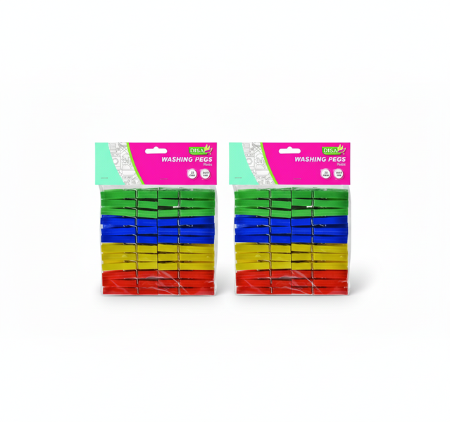 Disa 24 Piece 70mm Assorted Plastic Washing Pegs for Laundry - 2 Pack