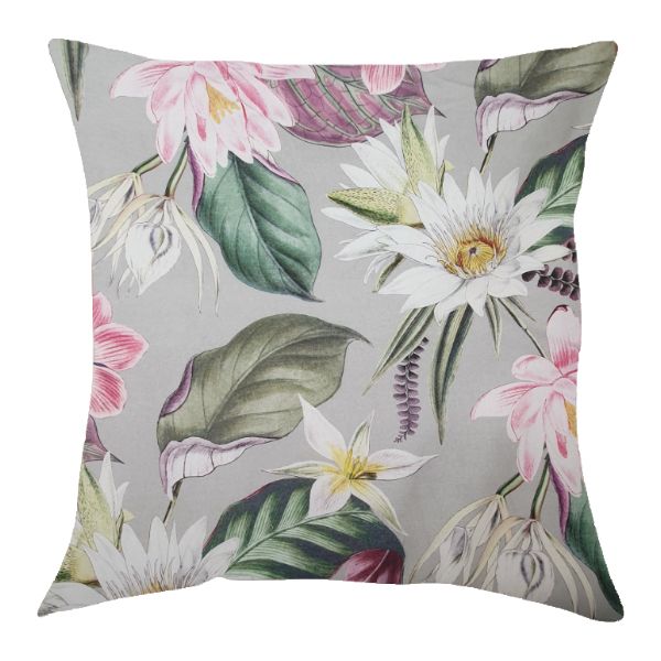 Light Grey Pillow/Scatter Cushion with Spring Flowers (Inner Included)