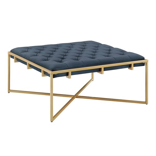 Jay Steel Leather Tufted Square Ottoman