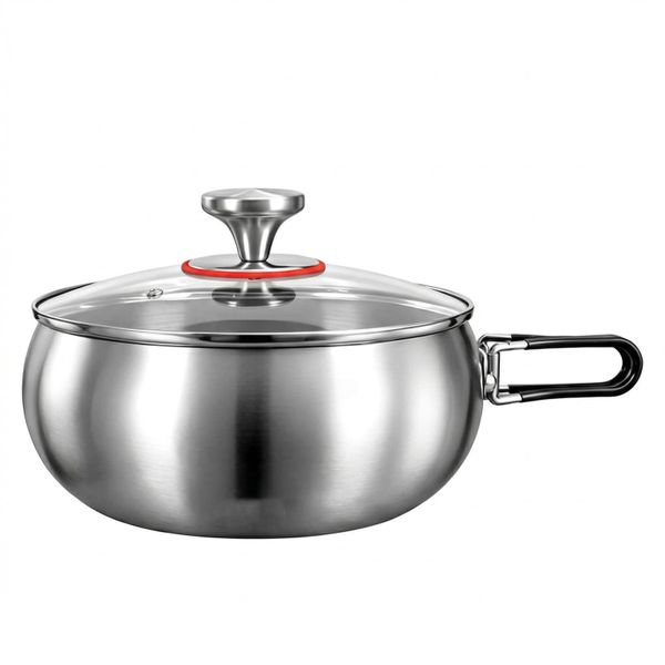 7.87-Inch Multi-Layer Stainless Steel Camping Stock Pot with Folding Handle