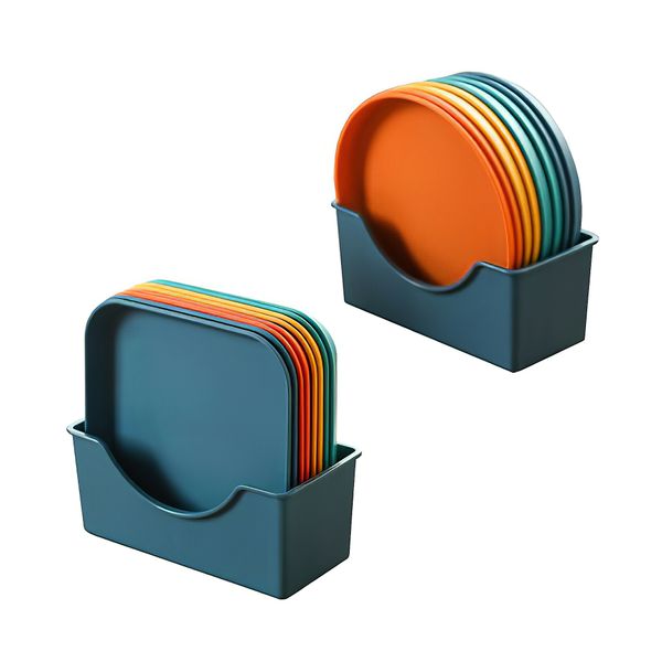Mixed Colors Snack Plate Set 8-Square Style &amp; 8-Circular Style - 18 Piece