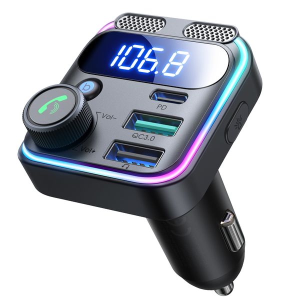 FM Transmitter Dual Mic PD&amp;QC 81W Hands-free Call Car Charger Bluetooth 5.3