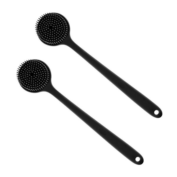 2PCS Silicone Body Bath Brush With Long Handle Back Scrubber for Shower