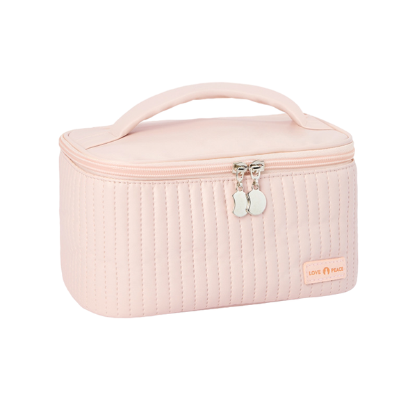Striped Solid Colour Portable Travel Cosmetic Bag PU Leather Makeup Bag