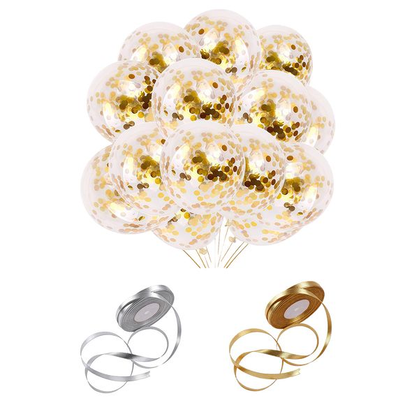 12 Inches Gold Confetti Balloons 50 Pieces with Golden Paper Confetti Dots