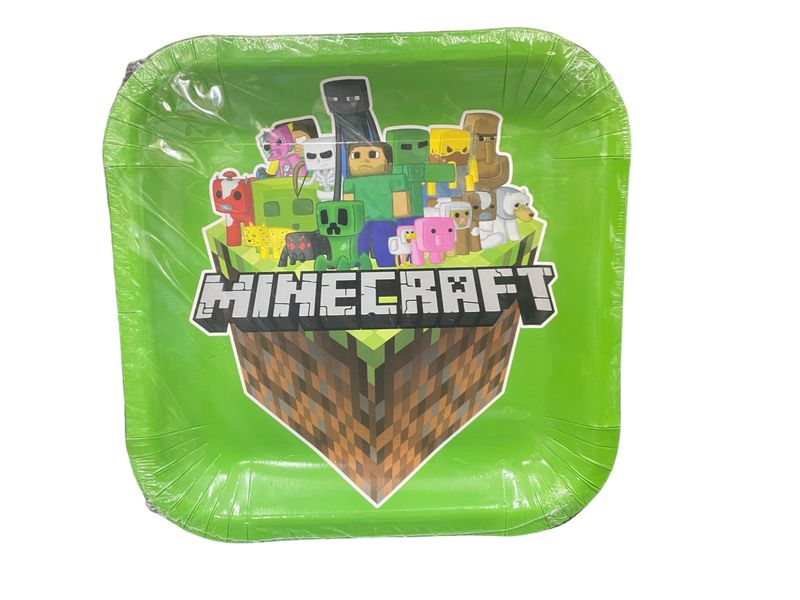 Minecraft Green Paper Plates - 10 Piece