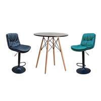 Soft Padded Perla Black Based Bar Stool and Black Wooden Table Set