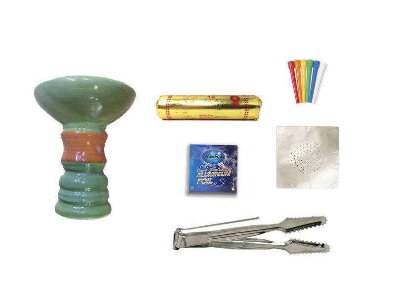 AH TECH Hookah Clay Bowl, Tong, Coal, Mouthpiece &amp; Foil.