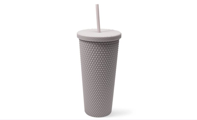 Matte Grey Studded Tumbler - Lid &amp; Straw - Reusable Plastic Water Bottle