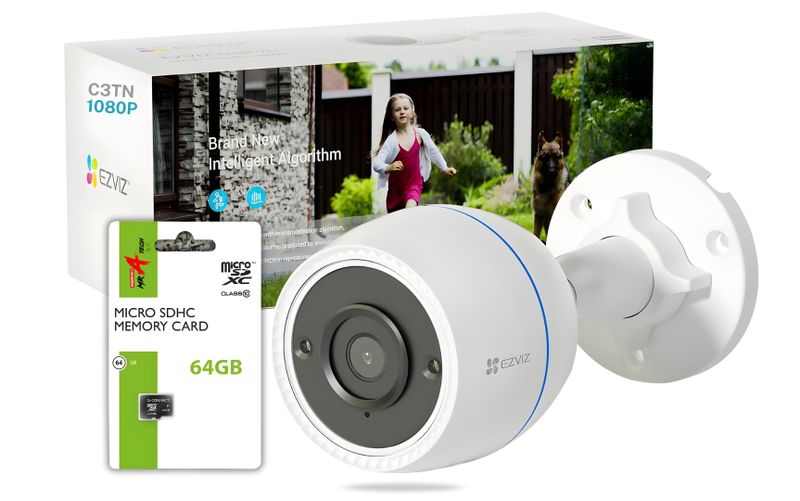 EZVIZ C3TN 1080P Night Vision WiFi Camera,Wi-Fi,Audio + MR A 64GB SD CARD