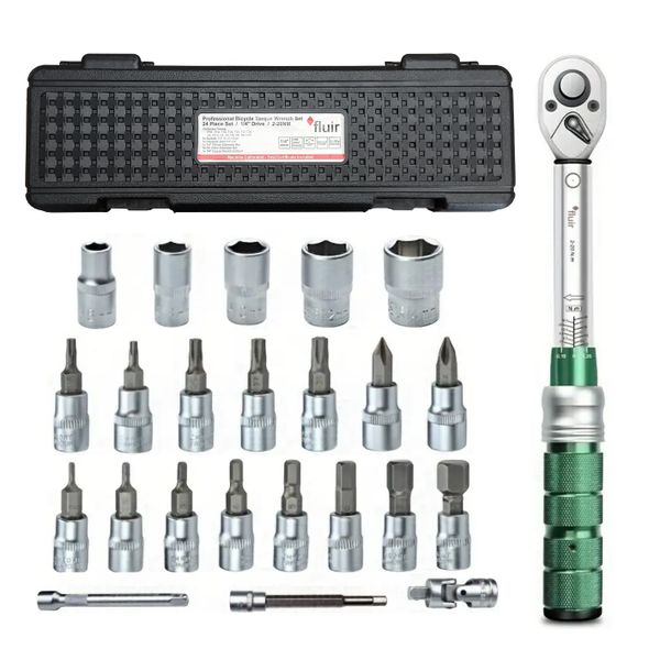 Fluir Workshop 24pc 2-20nm Torque Wrench Set 1/4" Drive - Green